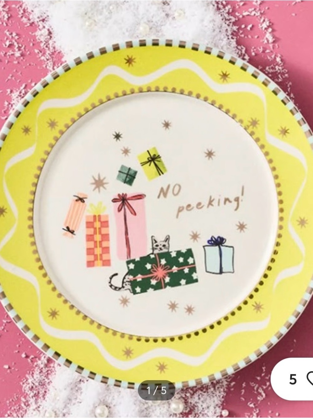 NWT Anthropologie Caroline Holiday Presents Desert Appetizer “No Peeking“  Plate